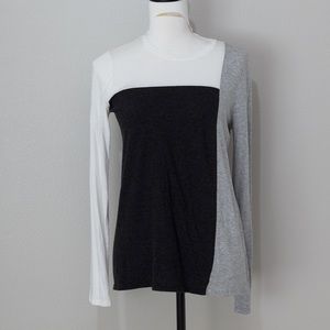 Vince Women's Colorblocked Black White Gray Long Sleeve Pima Cotton Tee sz Small